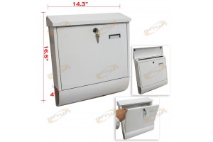 Wall Mount White Mail Box w/ Retrieval Door & 2 Keys Made Of Steel 14x17x4"